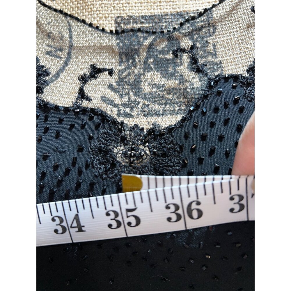 Vintage Jovani Black Beaded Lace Slip Dress w Sheer Floral Hem Size 6 - Picture 7 of 11